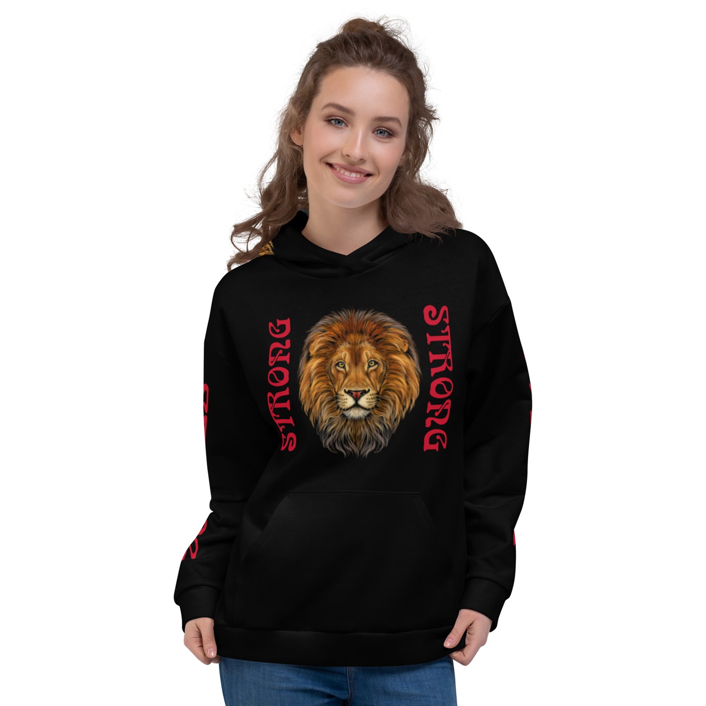 “STRONG”Black DoubleView Unisex Hoodie W/Red Font