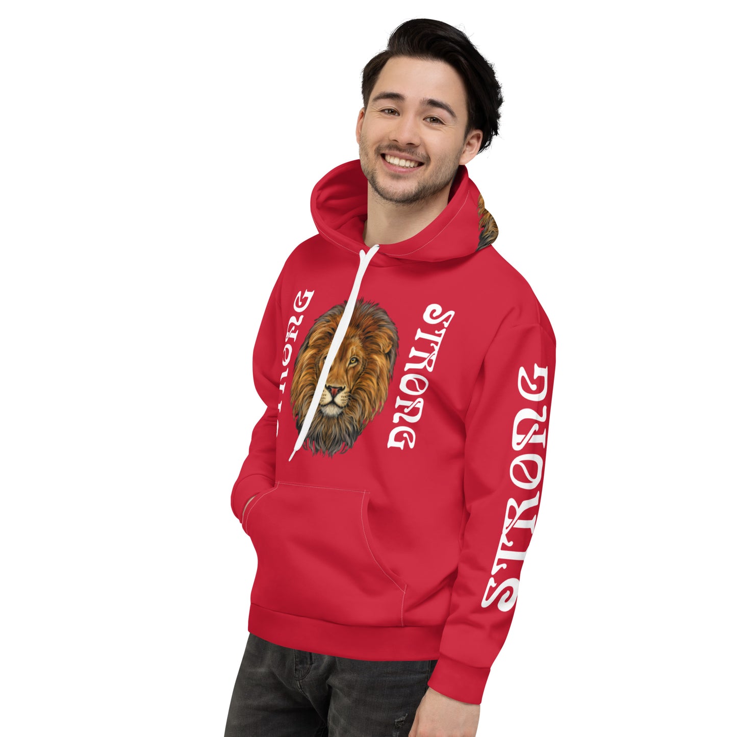 “STRONG”Red DoubleView Unisex Hoodie W/White Font