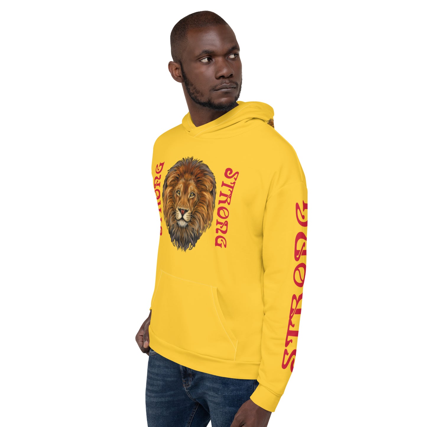“STRONG”Yellow DoubleView Unisex Hoodie W/Red Font