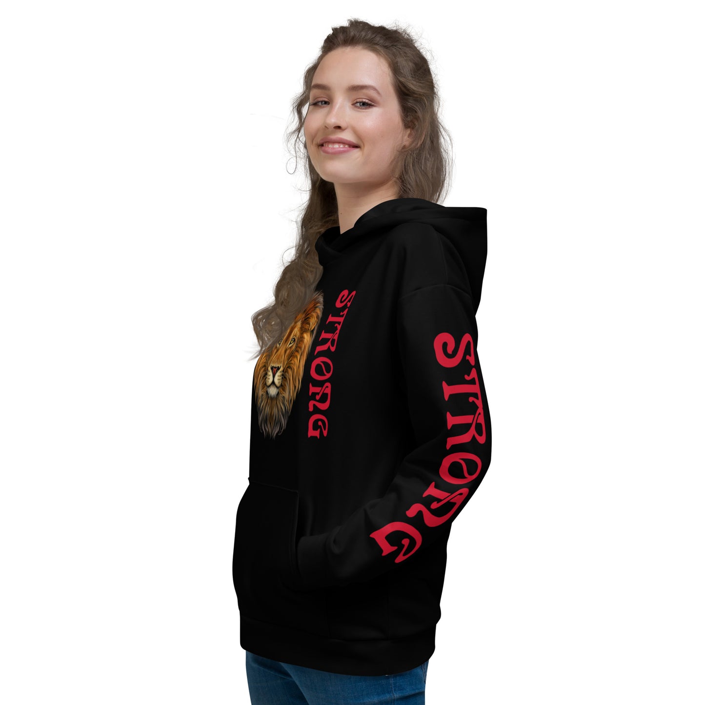 “STRONG”Black DoubleView Unisex Hoodie W/Red Font