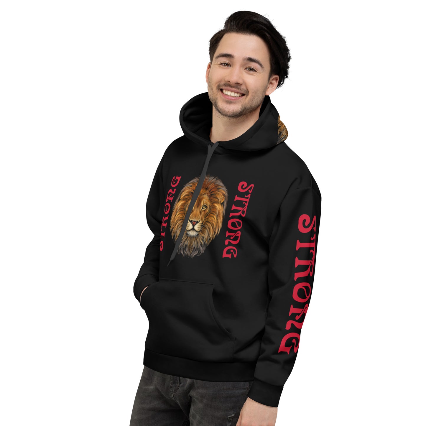 “STRONG”Black DoubleView Unisex Hoodie W/Red Font