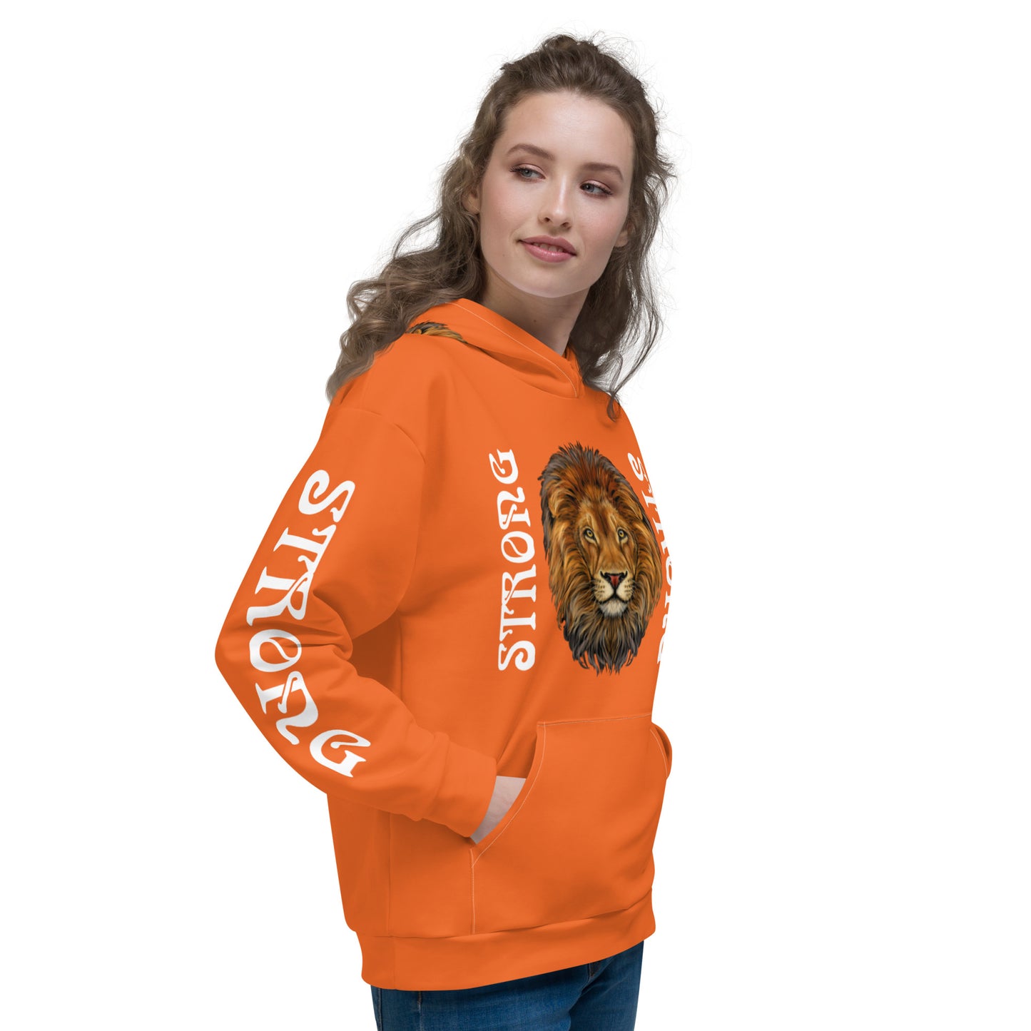 “STRONG”Orange DoubleView Unisex Hoodie W/White Font