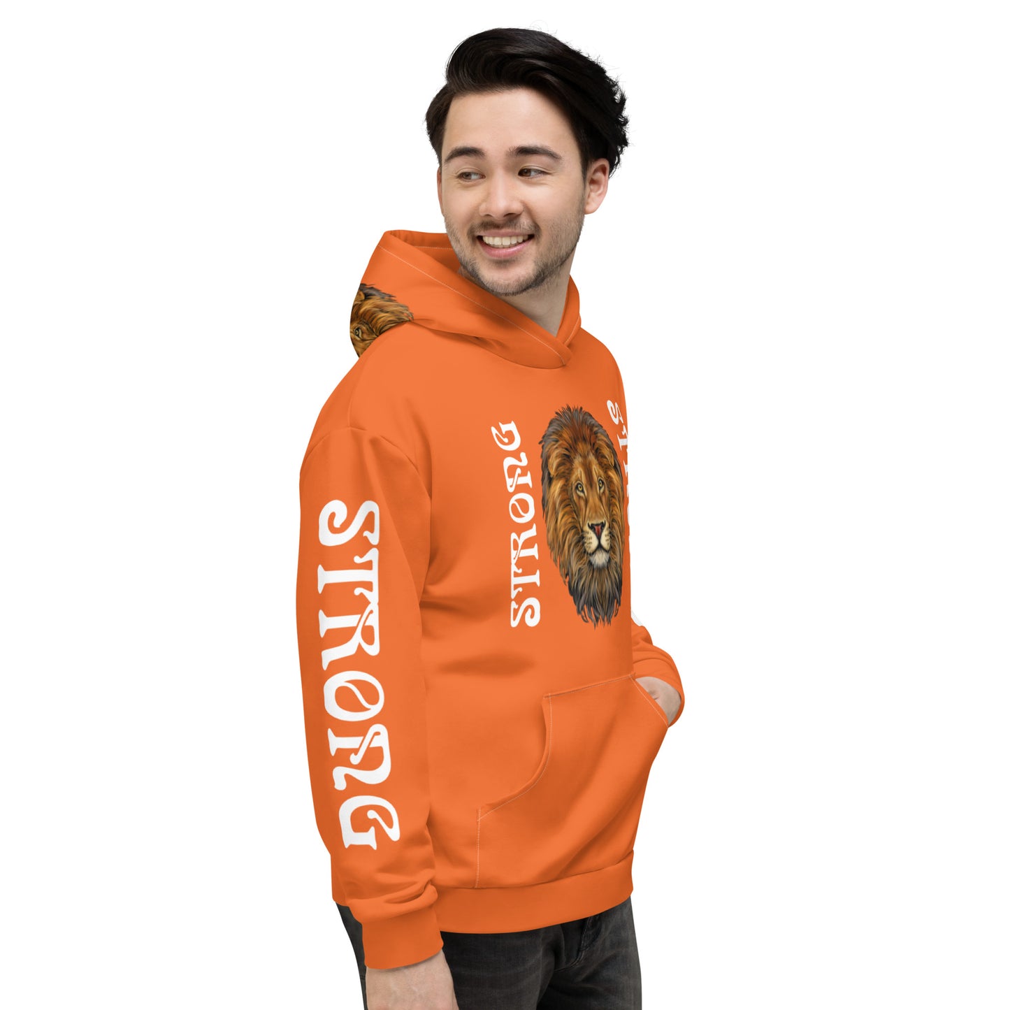 “STRONG”Orange DoubleView Unisex Hoodie W/White Font