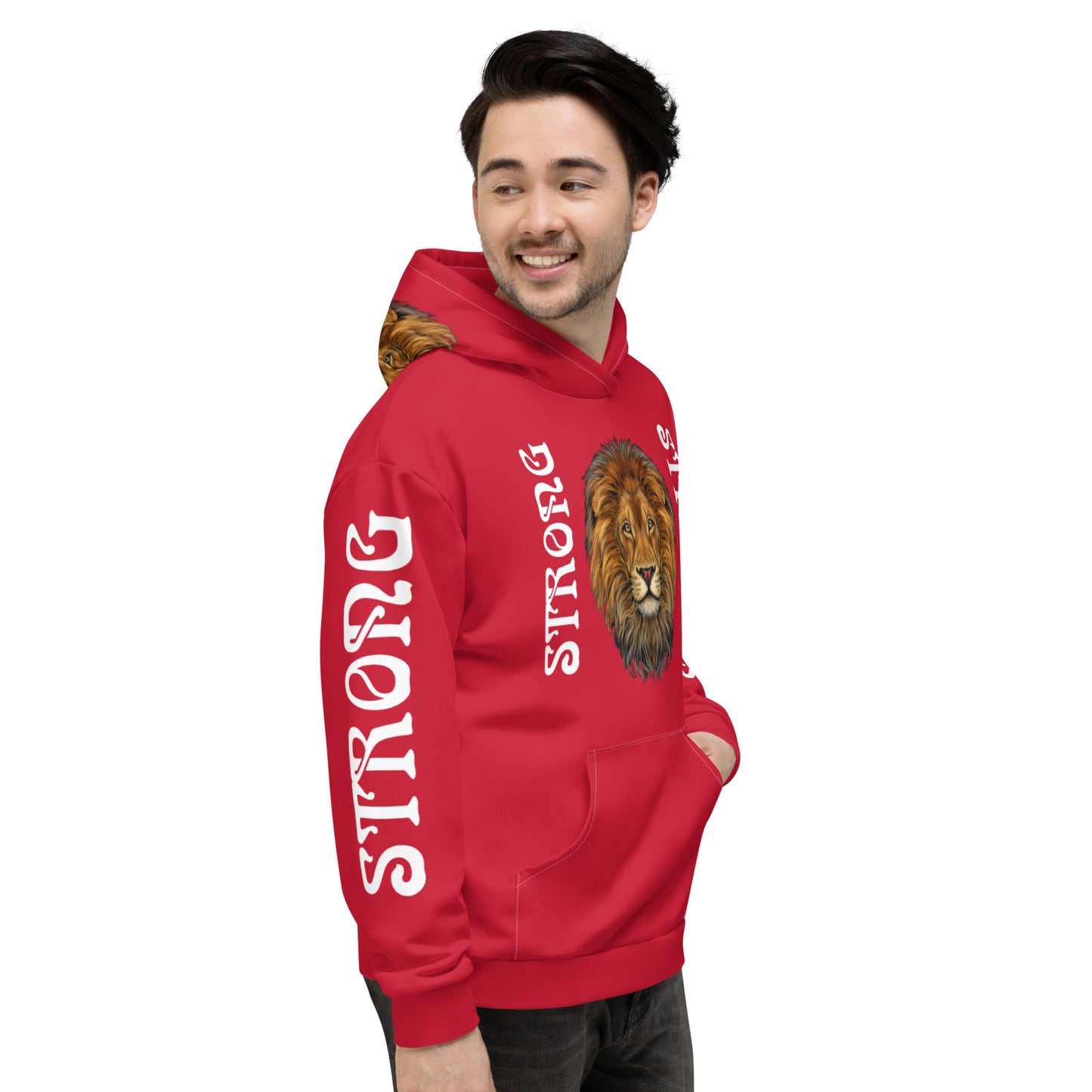 “STRONG”Red DoubleView Unisex Hoodie W/White Font