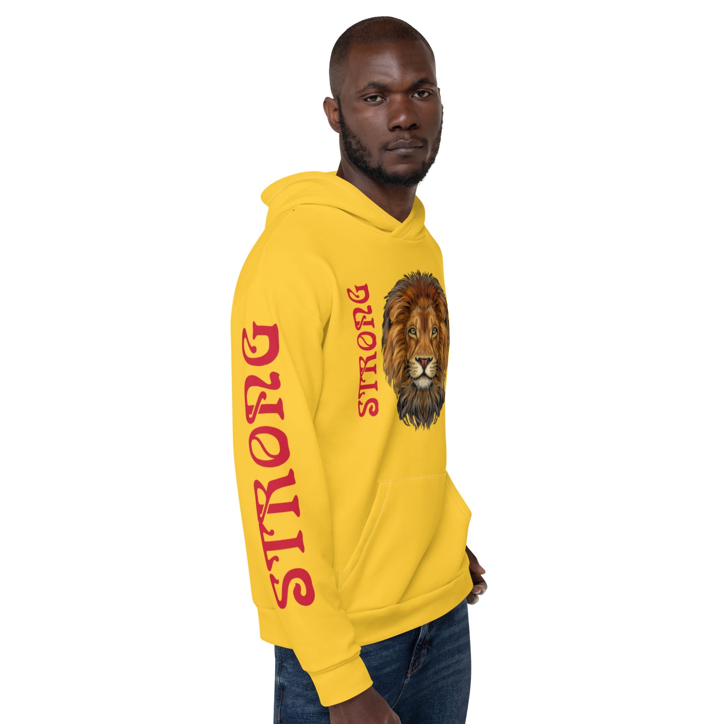 “STRONG”Yellow DoubleView Unisex Hoodie W/Red Font