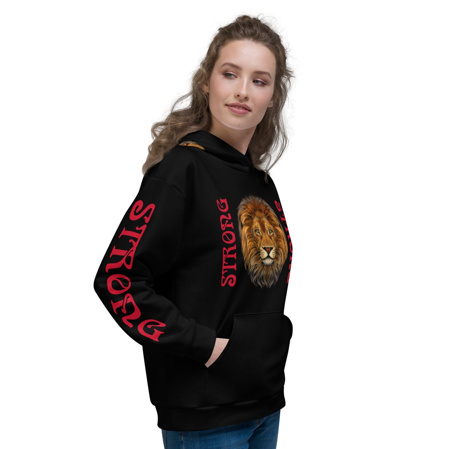 “STRONG”Black DoubleView Unisex Hoodie W/Red Font