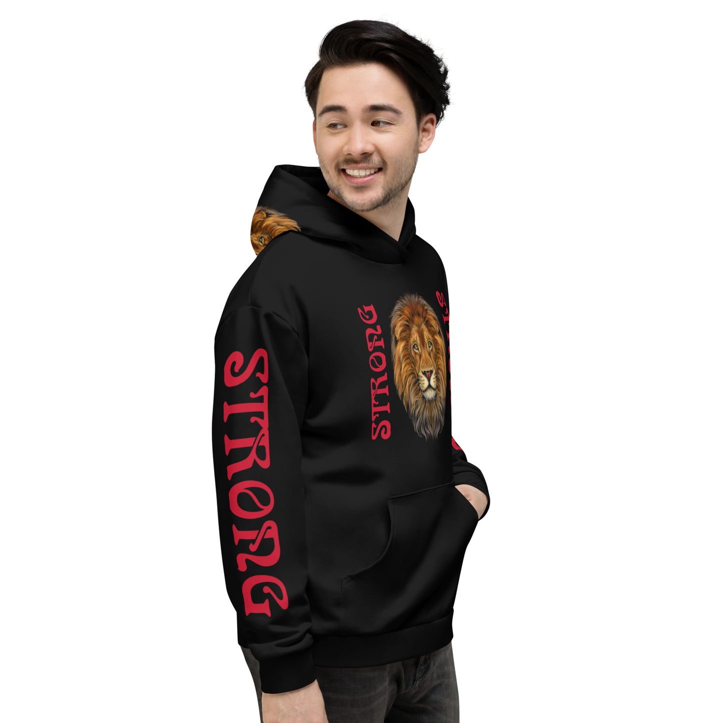 “STRONG”Black DoubleView Unisex Hoodie W/Red Font