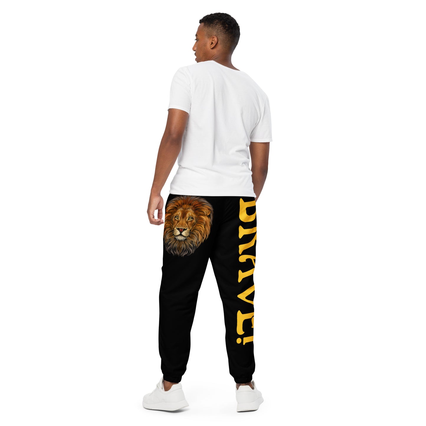 “BRAVE!”Black Unisex Track Pants W/Yellow Font