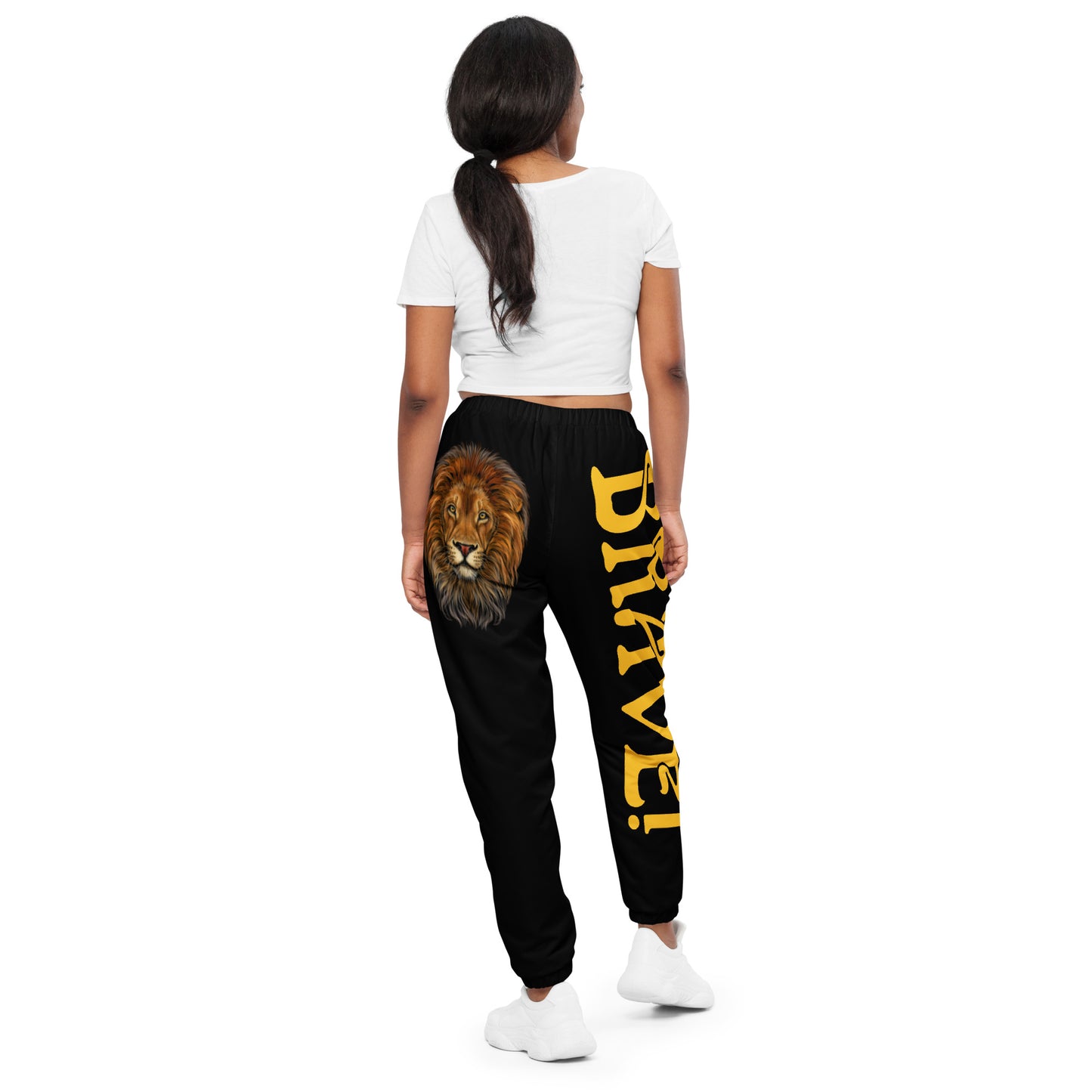 “BRAVE!”Black Unisex Track Pants W/Yellow Font