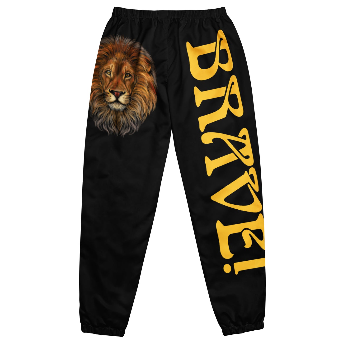 “BRAVE!”Black Unisex Track Pants W/Yellow Font
