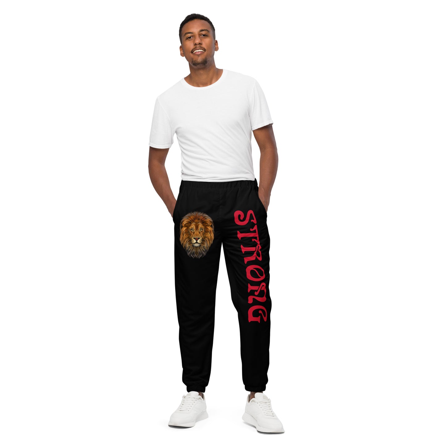 “STRONG”Black Unisex Track Pants W/Red Font