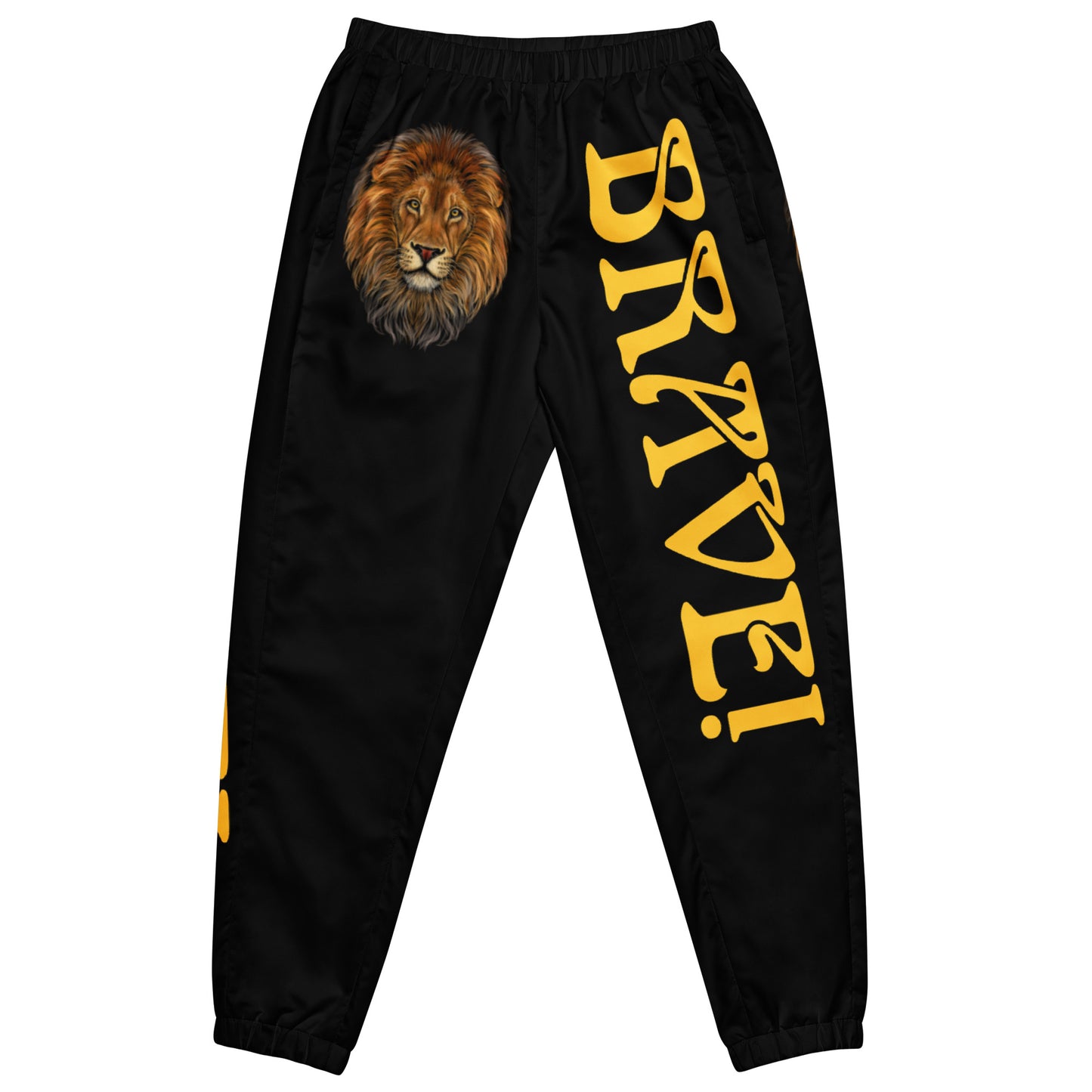 “BRAVE!”Black Unisex Track Pants W/Yellow Font