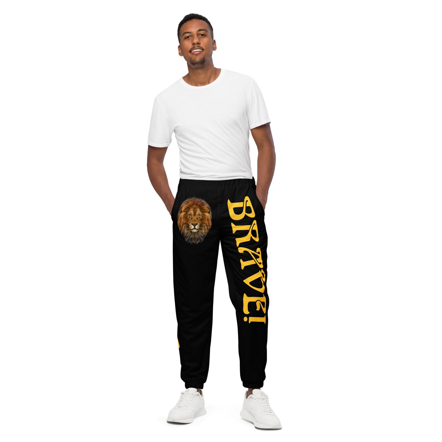 “BRAVE!”Black Unisex Track Pants W/Yellow Font