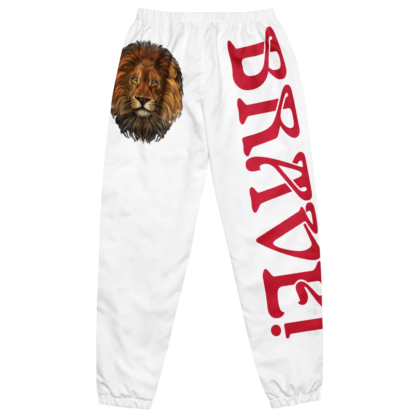 “BRAVE!”White Unisex Track Pants W/Red Font