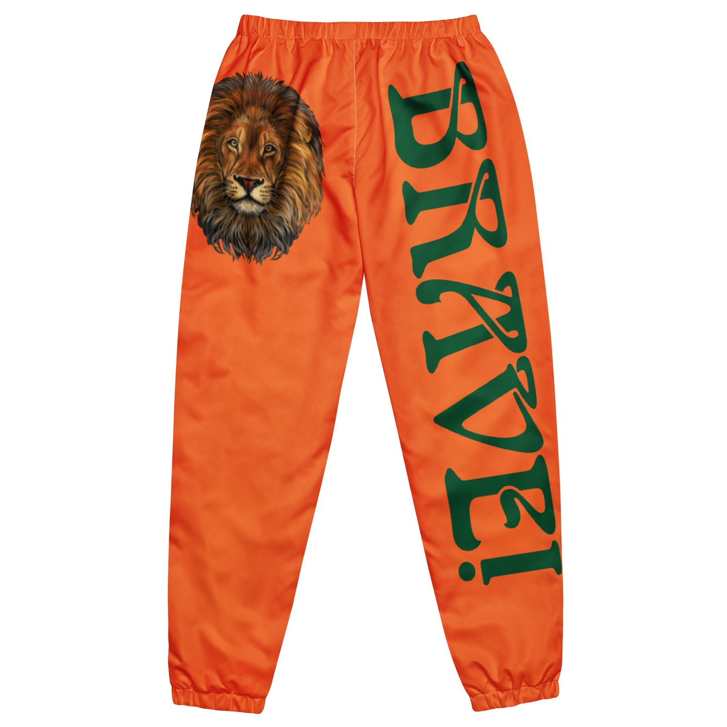 “BRAVE!”Orange Unisex Track Pants W/Green Font