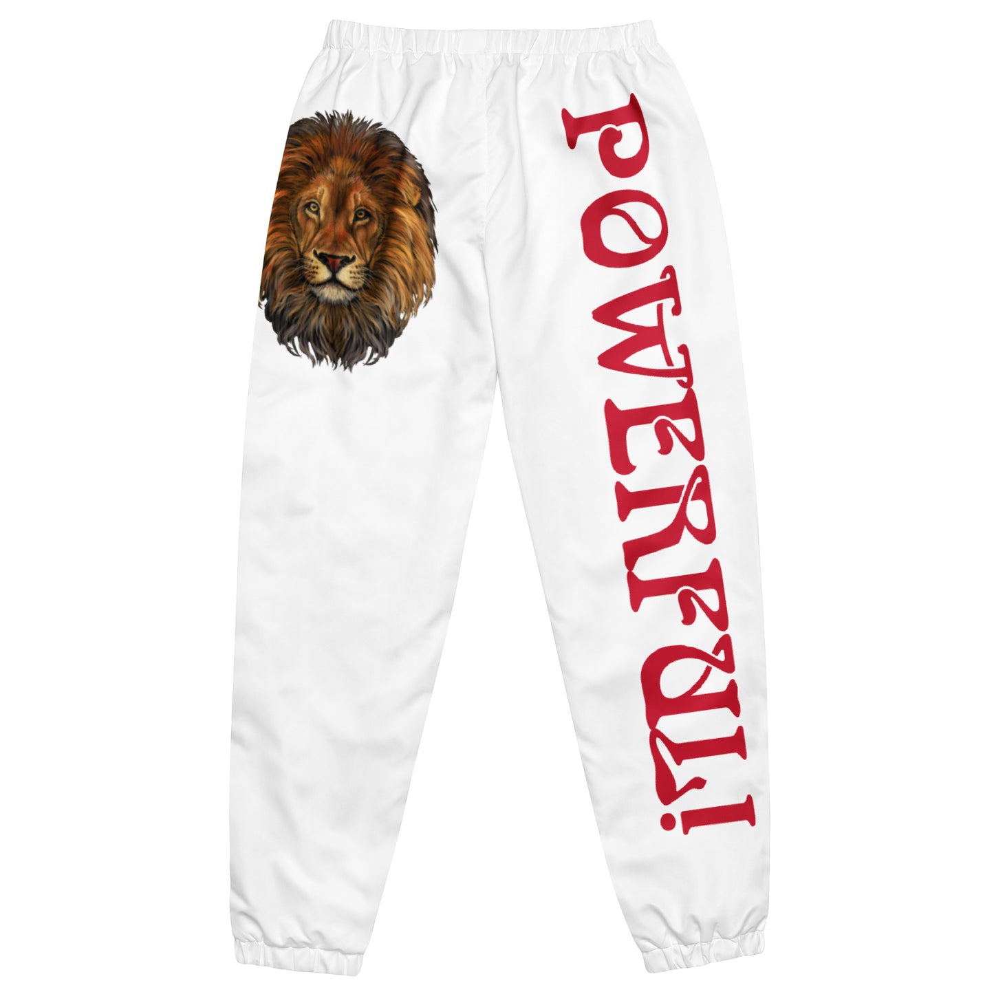 “POWERFUL!”White Unisex Track Pants W/Red Font