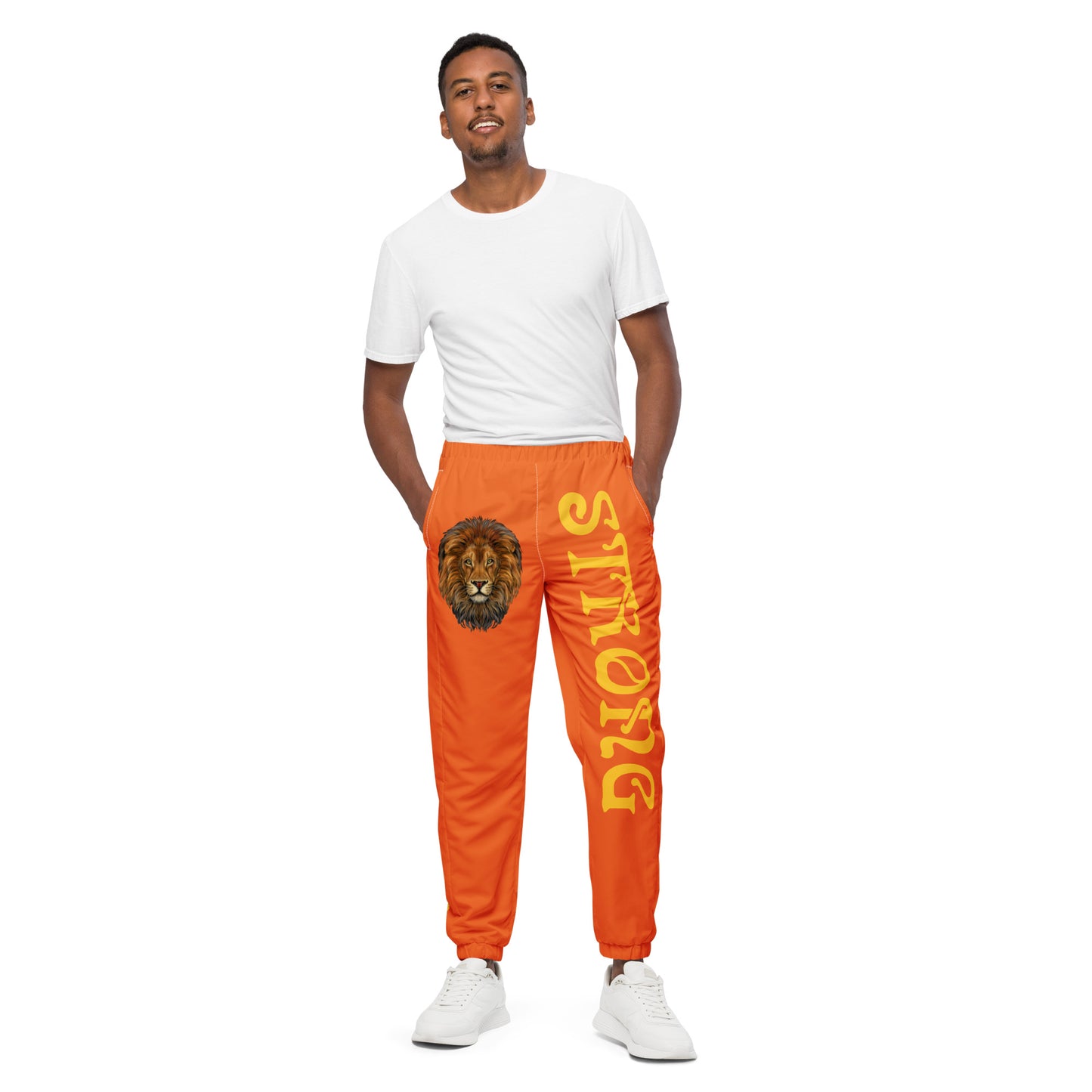 “STRONG”Orange Unisex Track Pants W/Yellow Font