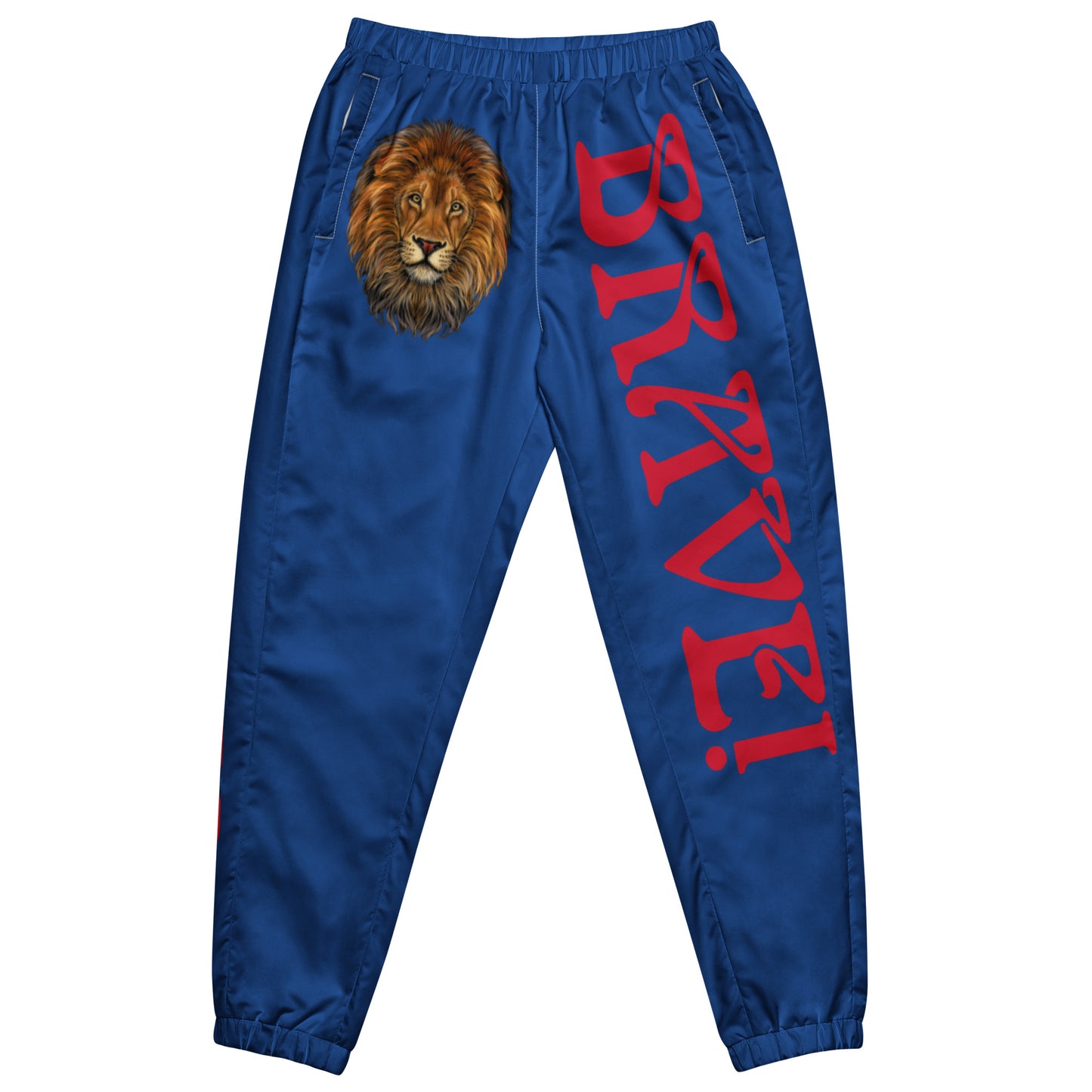 “BRAVE!”Blue Unisex Track Pants W/Red Font