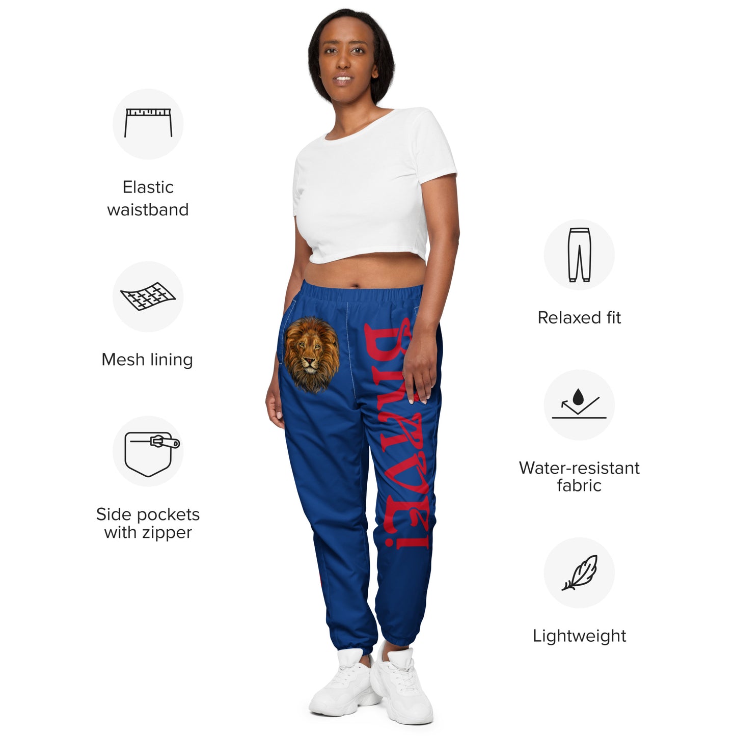“BRAVE!”Blue Unisex Track Pants W/Red Font
