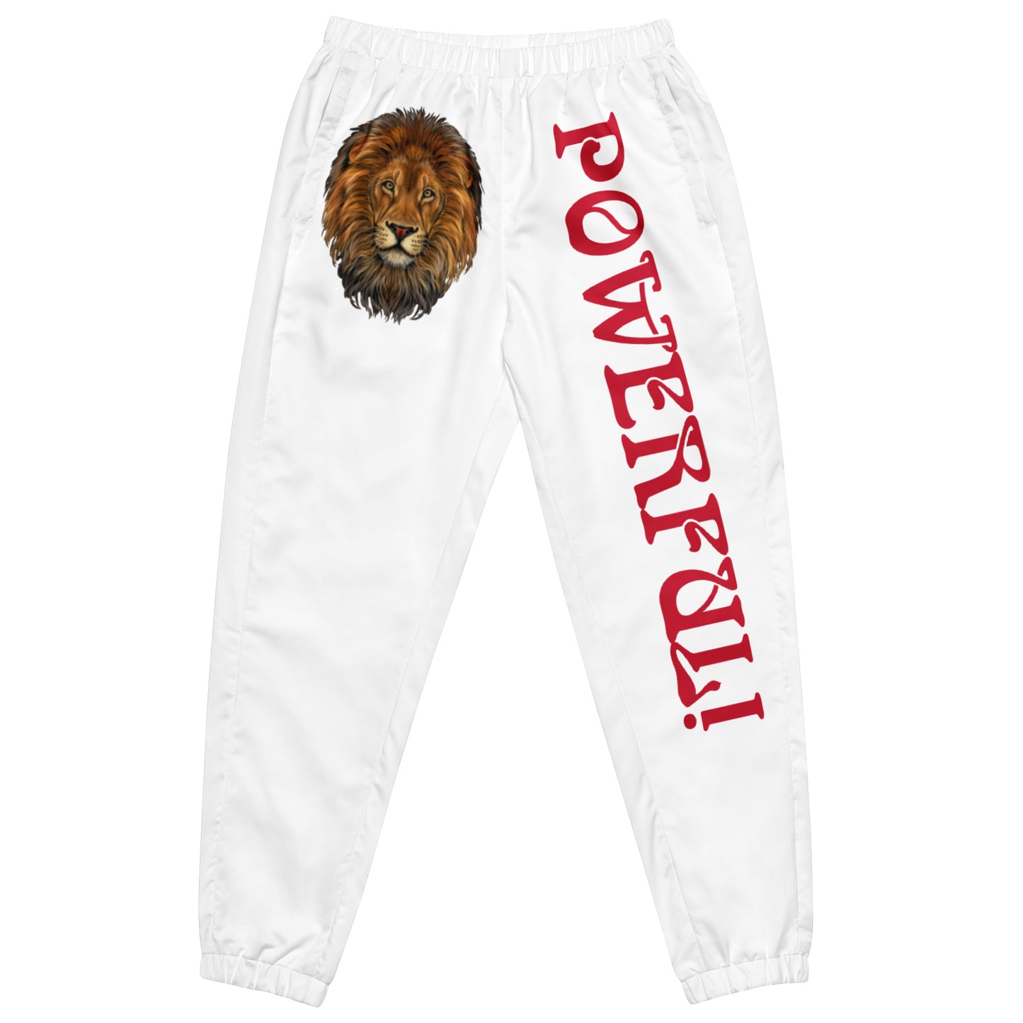 “POWERFUL!”White Unisex Track Pants W/Red Font