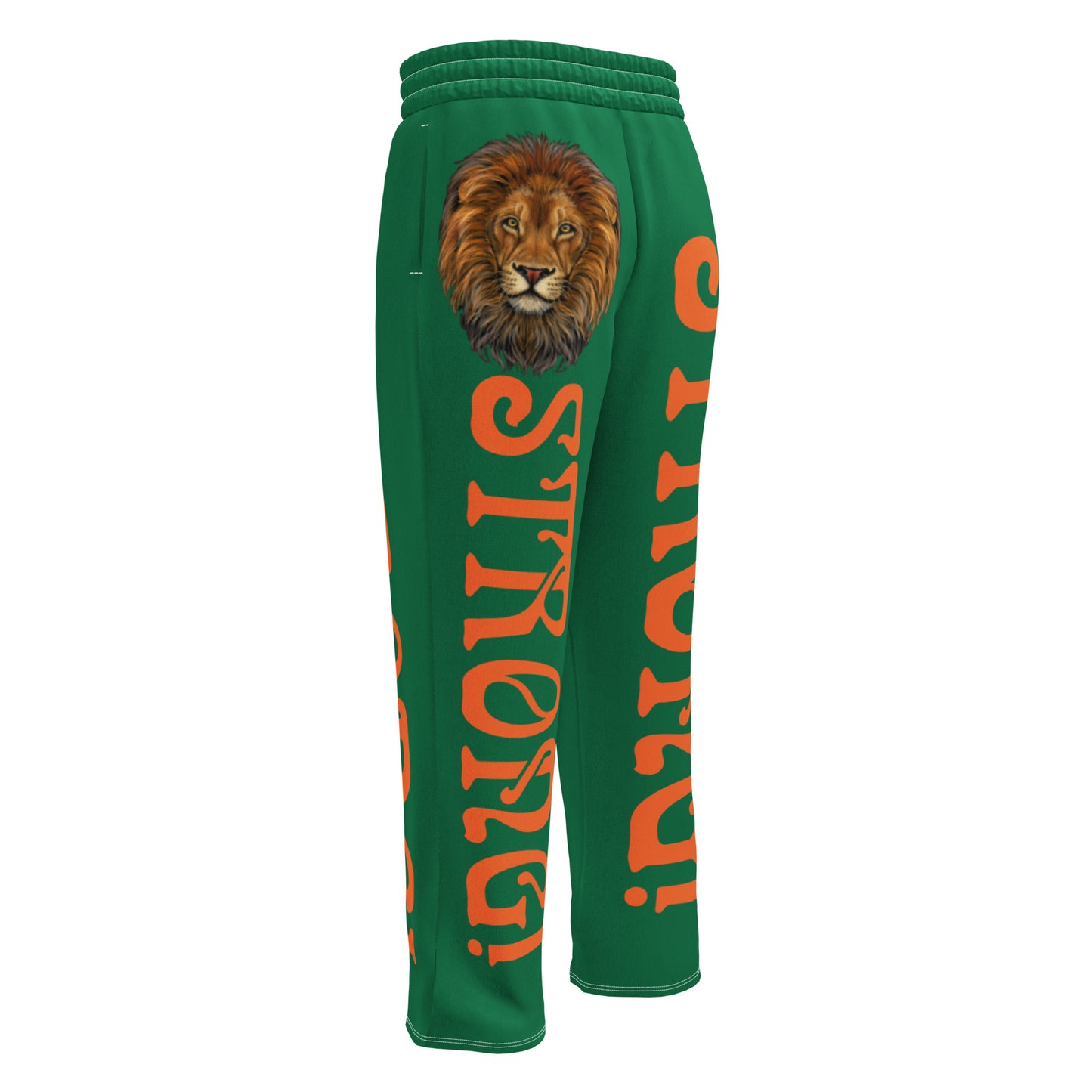 “STRONG!”Green Wide-Leg Joggers W/Orange Font