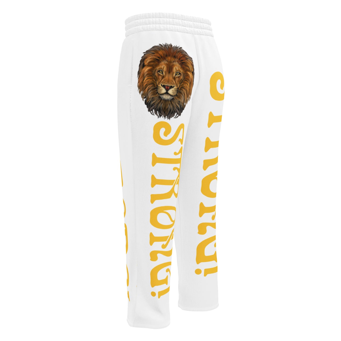 “STRONG!” White Wide-Leg Joggers W/Yellow Font