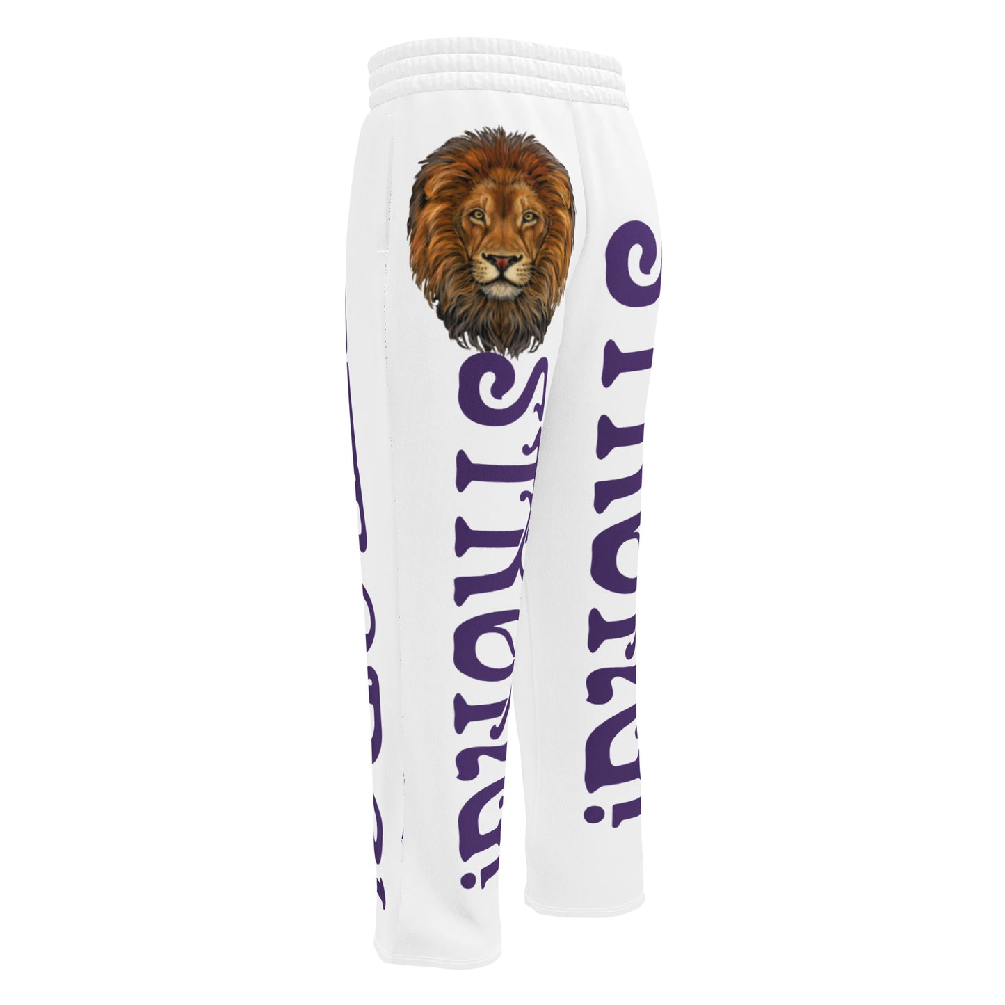 “STRONG!” White Wide-Leg Joggers W/Purple Font