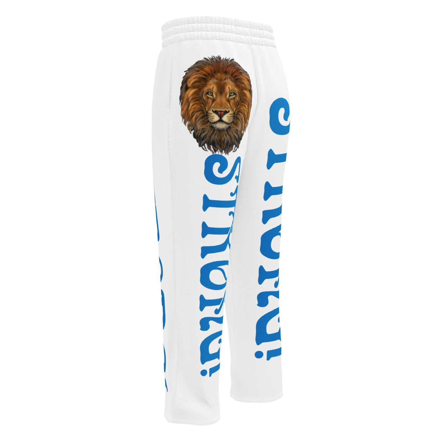 “STRONG!” White Wide-Leg Joggers W/Blue Font