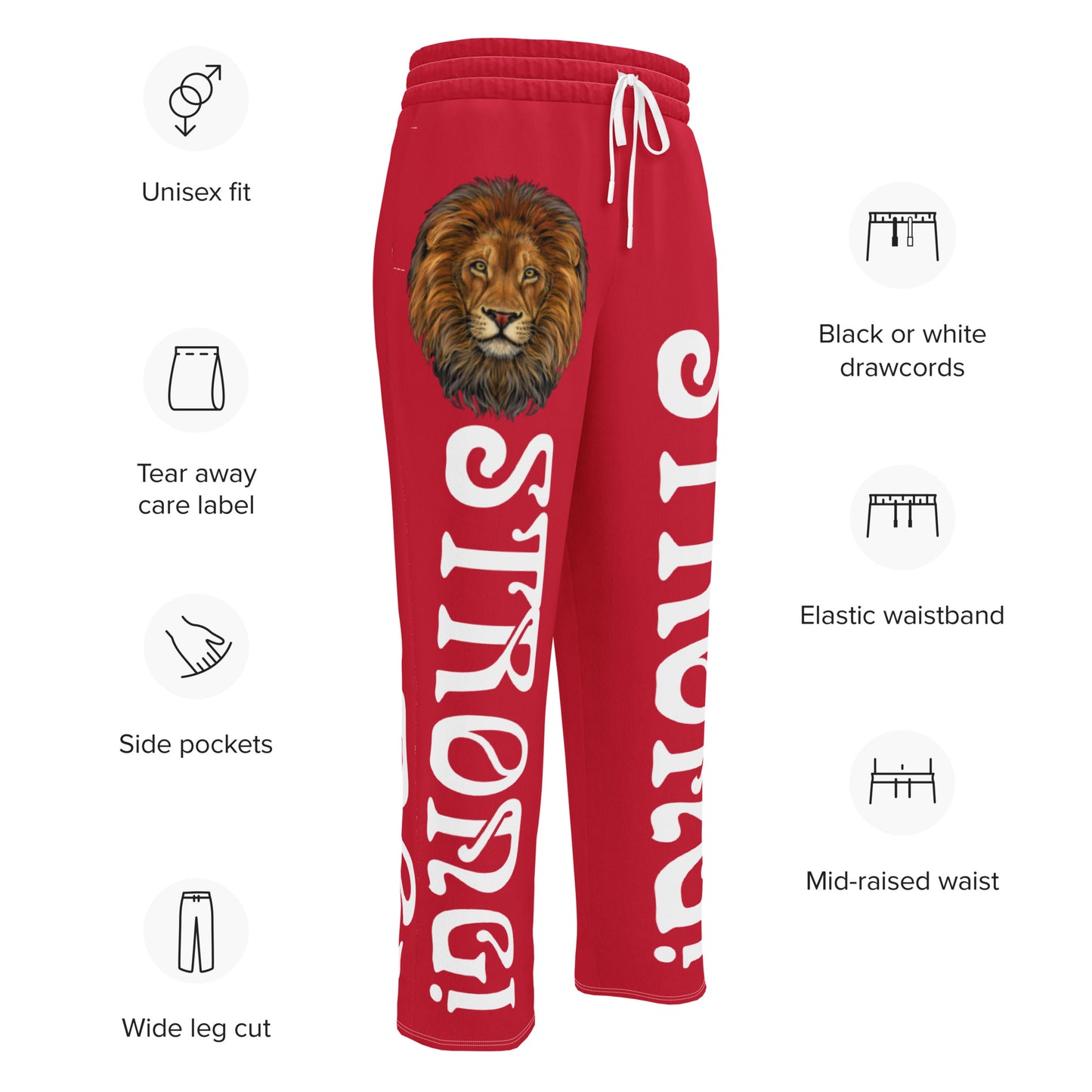 “STRONG!” Red Wide-Leg Joggers W/White Font