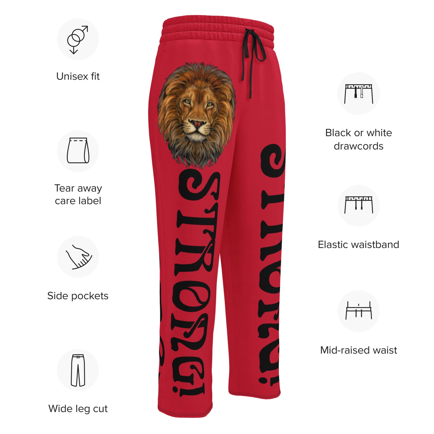 “STRONG!”Red Wide-Leg Joggers W/Black Font