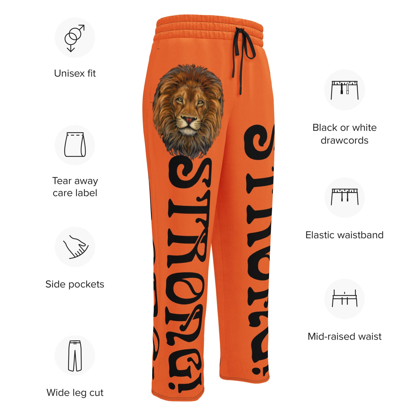 “STRONG!” Orange Wide-Leg Joggers W/Black Font