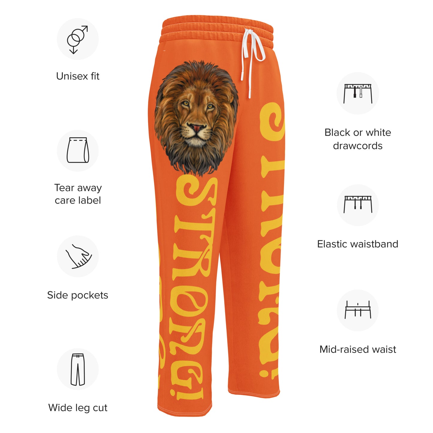 “STRONG!” Orange Wide-Leg Joggers W/Yellow Font