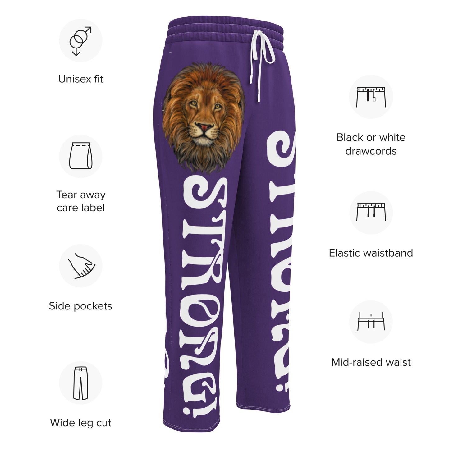“STRONG!” Purple Wide-Leg Joggers W/White Font