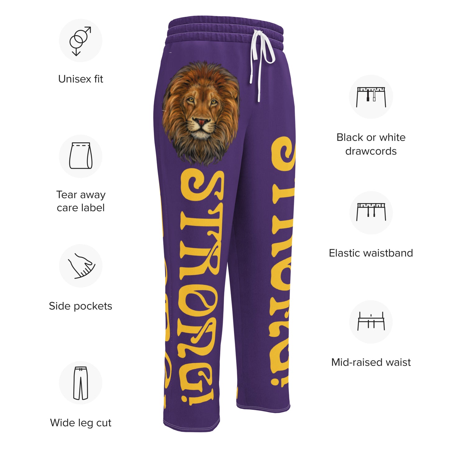 “STRONG!” Purple Wide-Leg Joggers W/Yellow Font