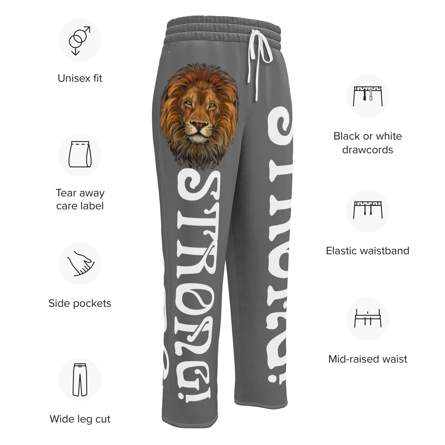 “STRONG”Grey Wide-Leg Joggers W/White Font