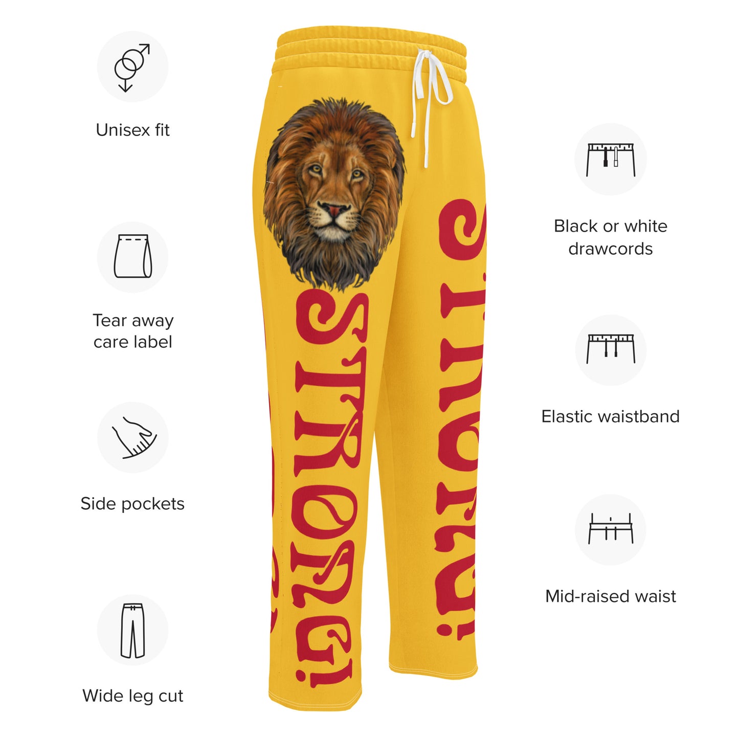 “STRONG!”Yellow Wide-Leg Joggers W/Red Font