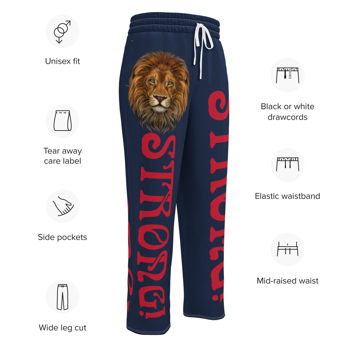 “STRONG!” Navy Wide-Leg Joggers W/Red Font