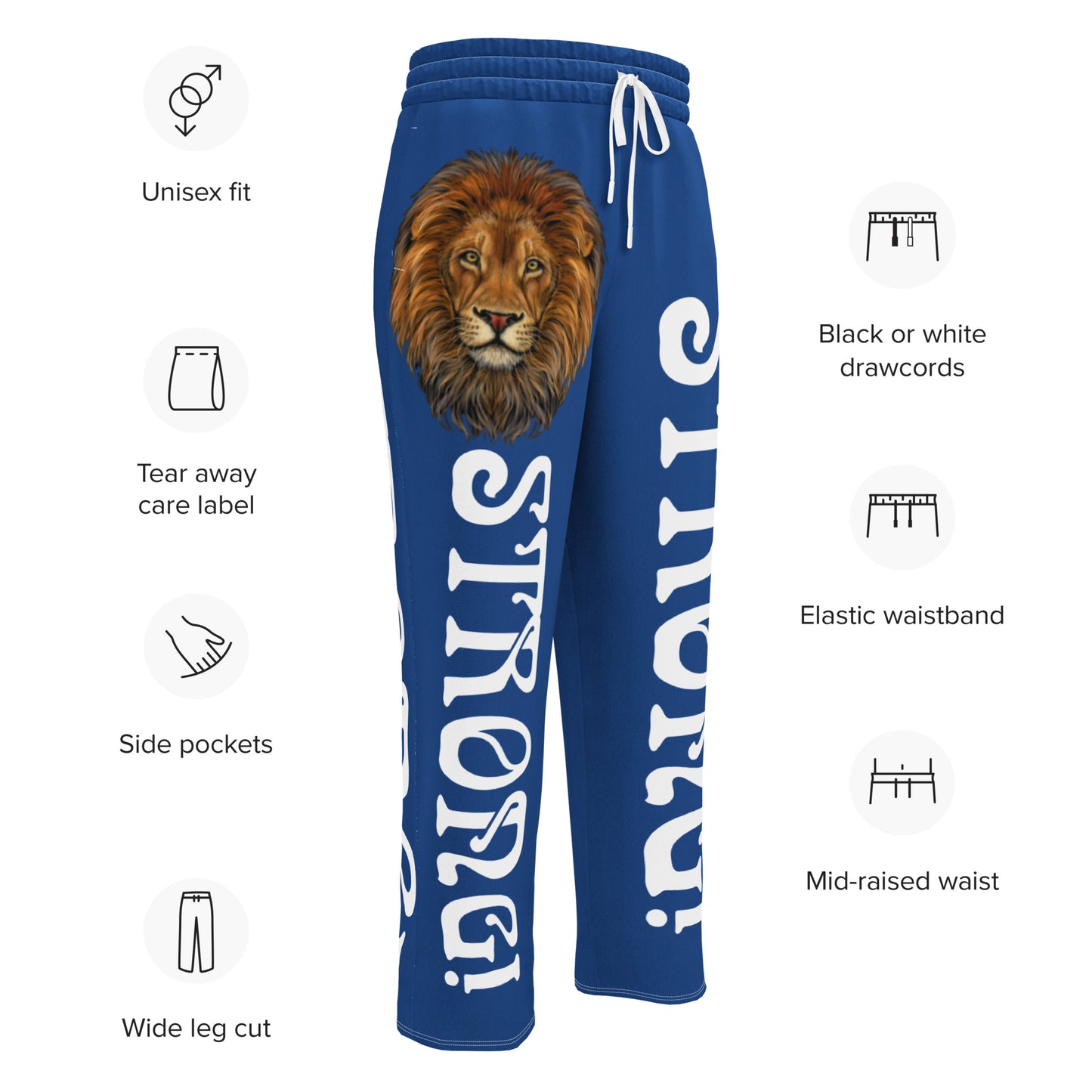 “STRONG!” Blue Wide-Leg Joggers W/White Font