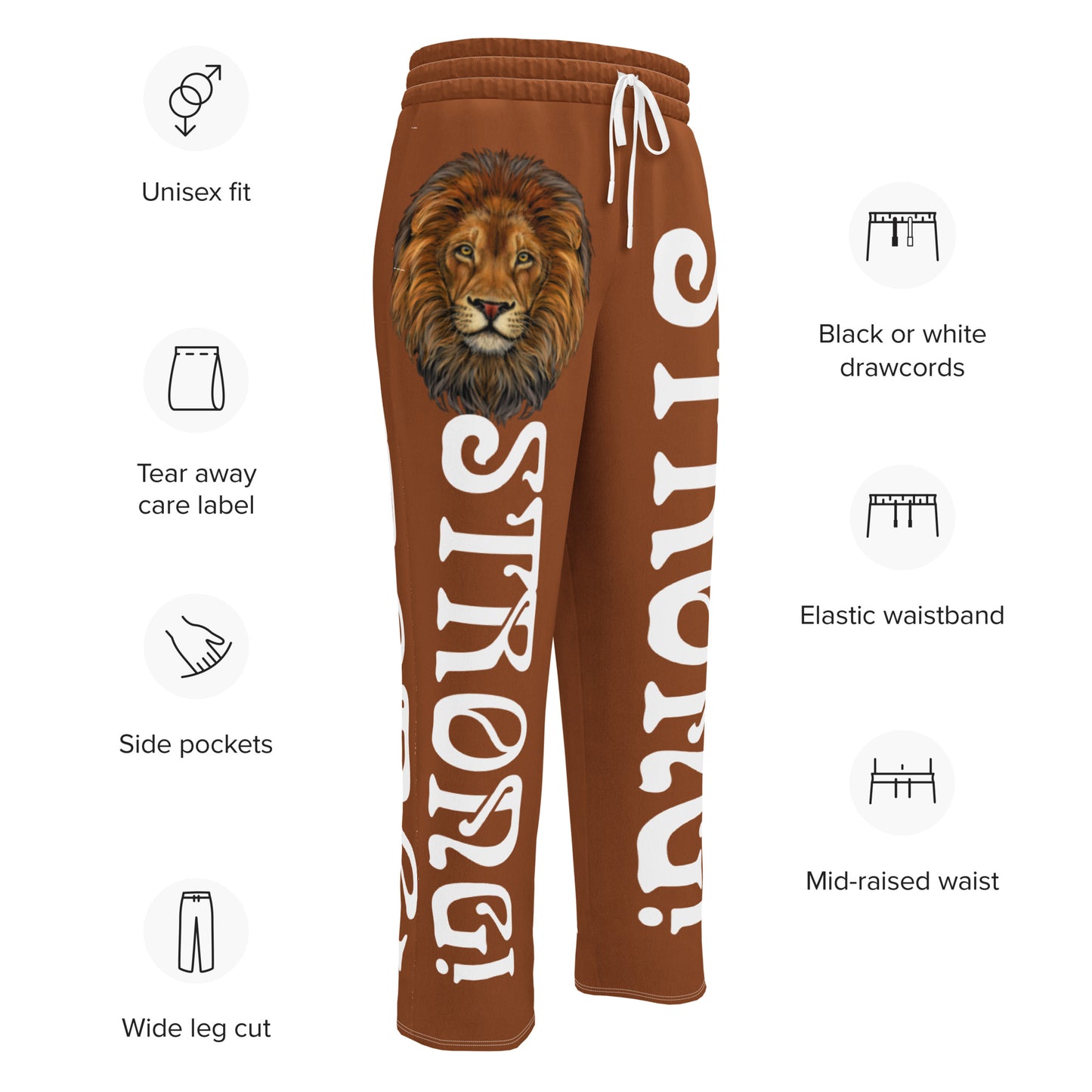 “STRONG!” Brown Wide-Leg Joggers W/White Font