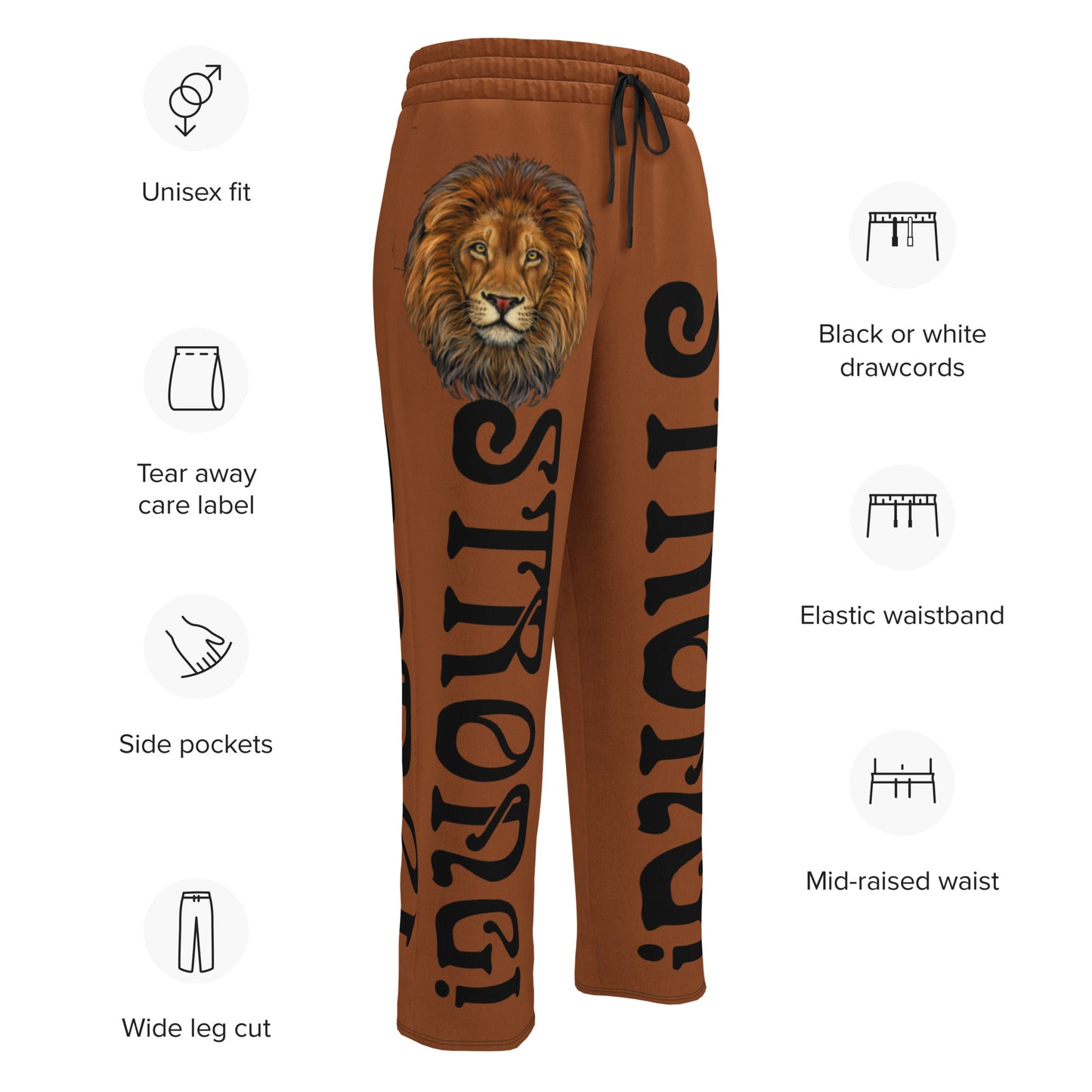 “STRONG!” Brown Wide-Leg Joggers W/Black Font