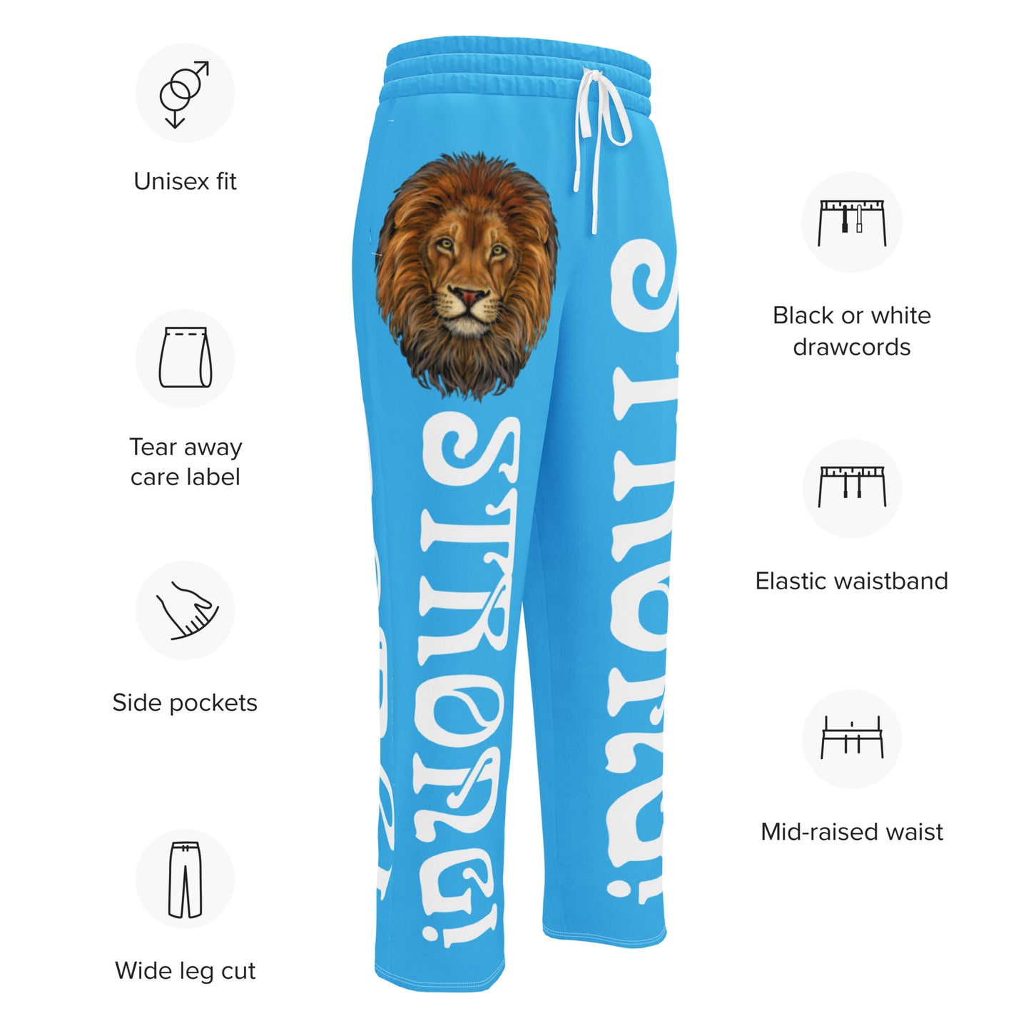 “STRONG!” SkyBlue Wide-Leg Joggers W/White Font
