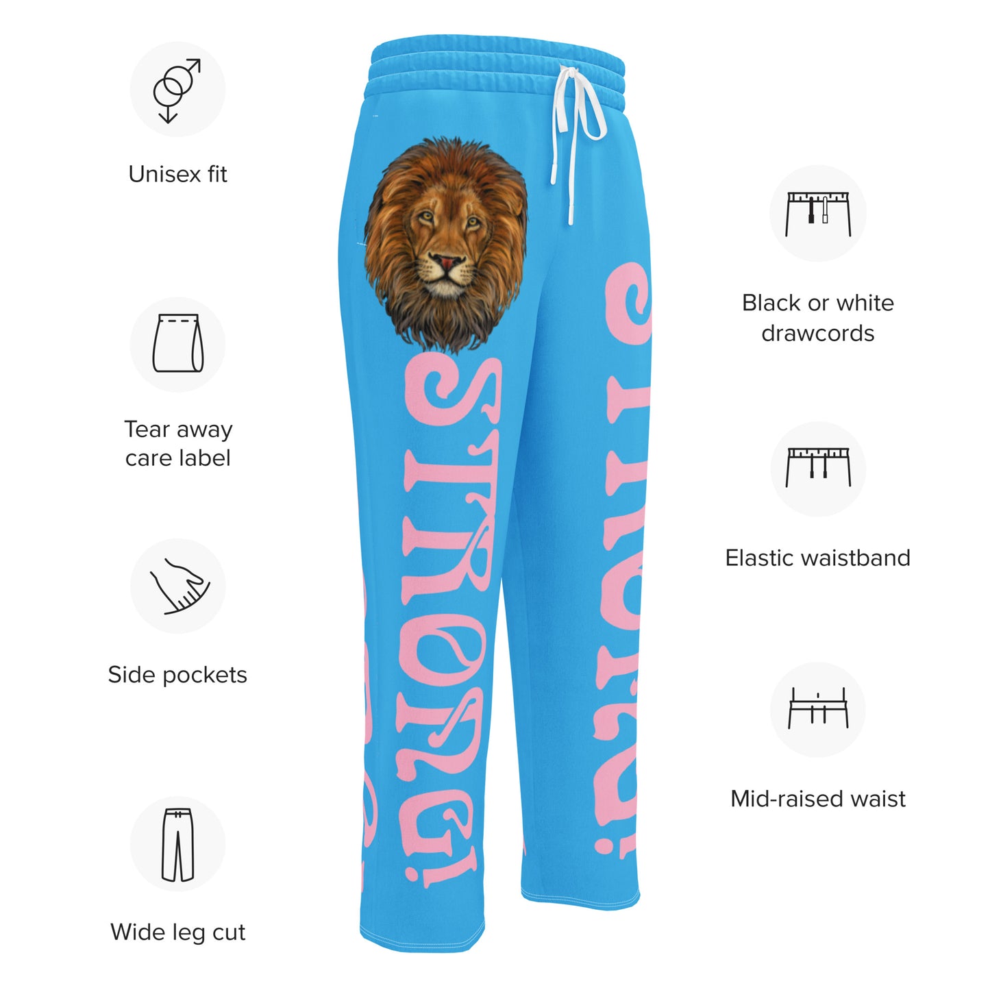 “STRONG!” SkyBlue Wide-Leg Joggers W/Cotton Candy Font