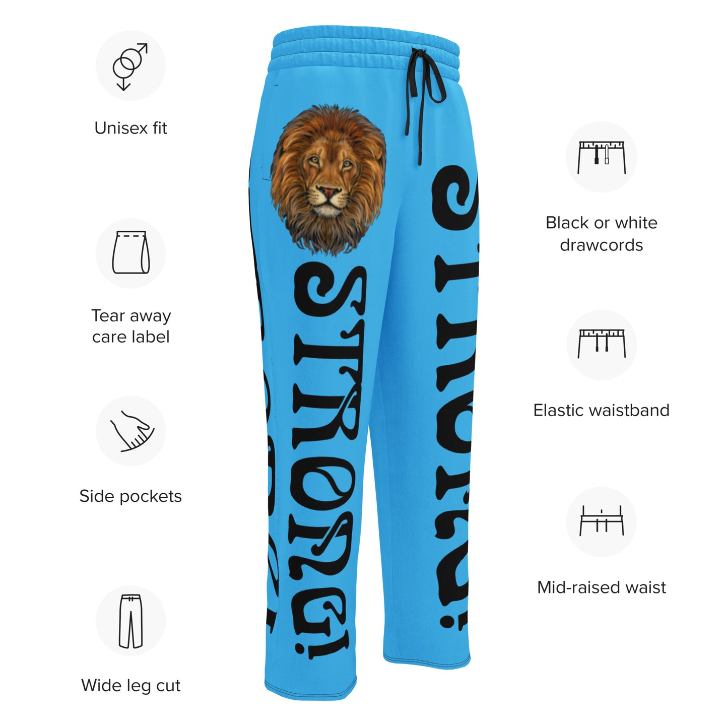 “STRONG!”SkyBlue Wide-Leg Joggers W/Black Font