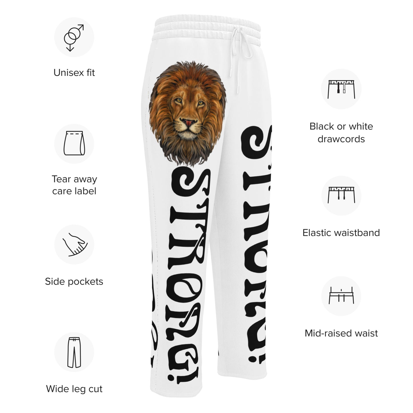 “STRONG!” White Wide-Leg Joggers W/Black Font
