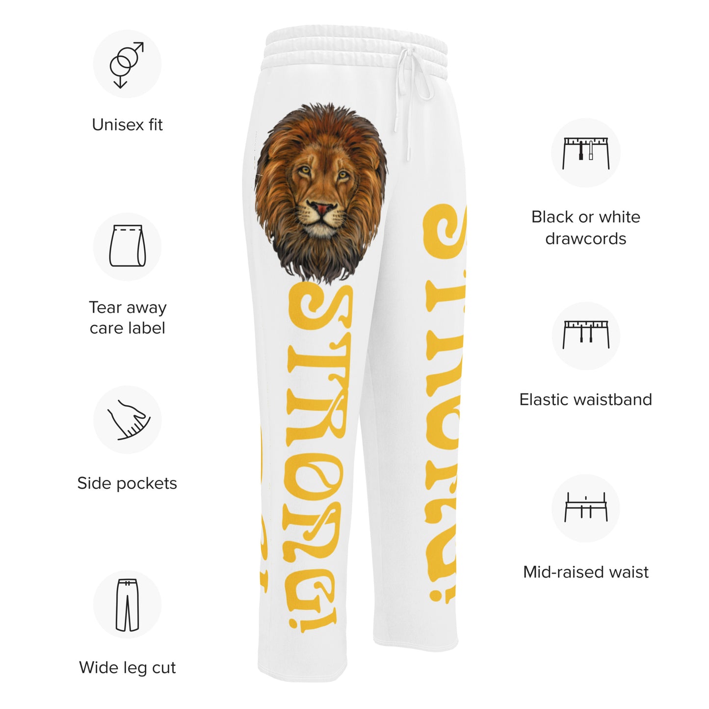 “STRONG!” White Wide-Leg Joggers W/Yellow Font