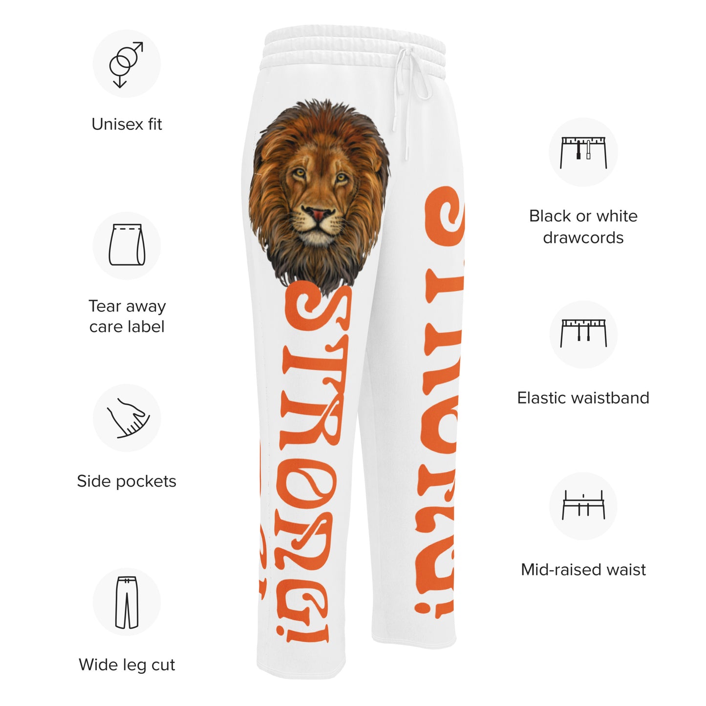 “STRONG!” White Wide-Leg Joggers W/Orange Font