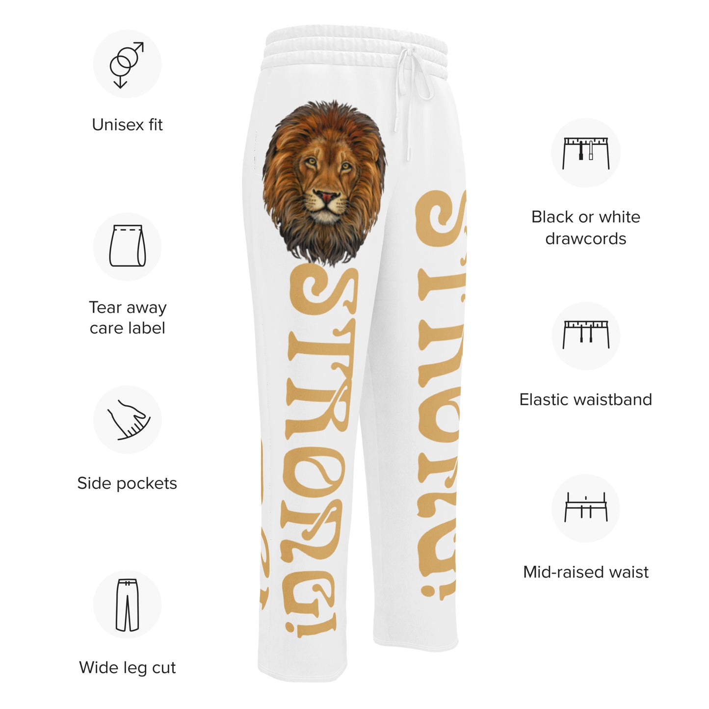 “STRONG!” White Wide-Leg Joggers W/Fawn Font