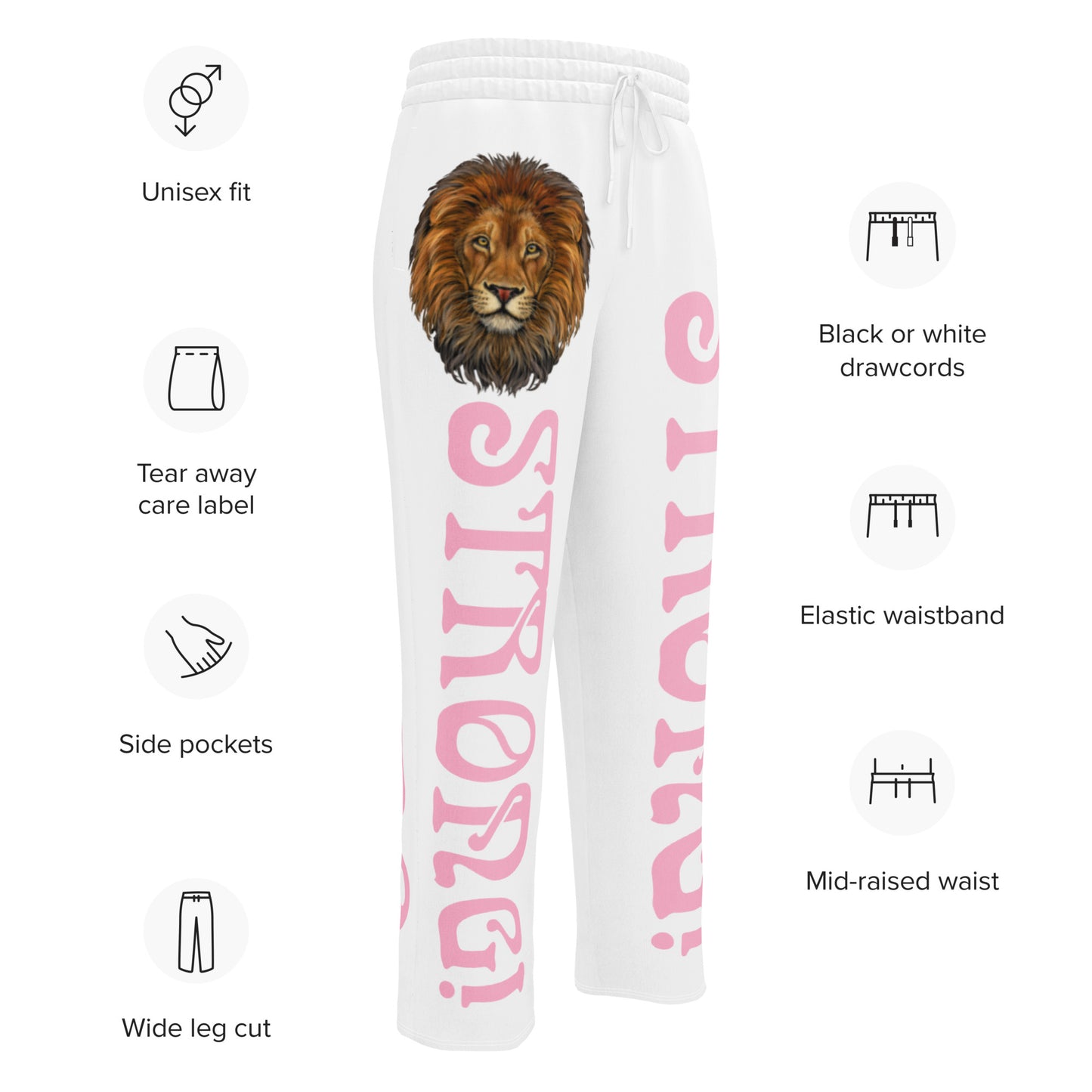 “STRONG!” White Wide-Leg Joggers W/Cotton Candy Font