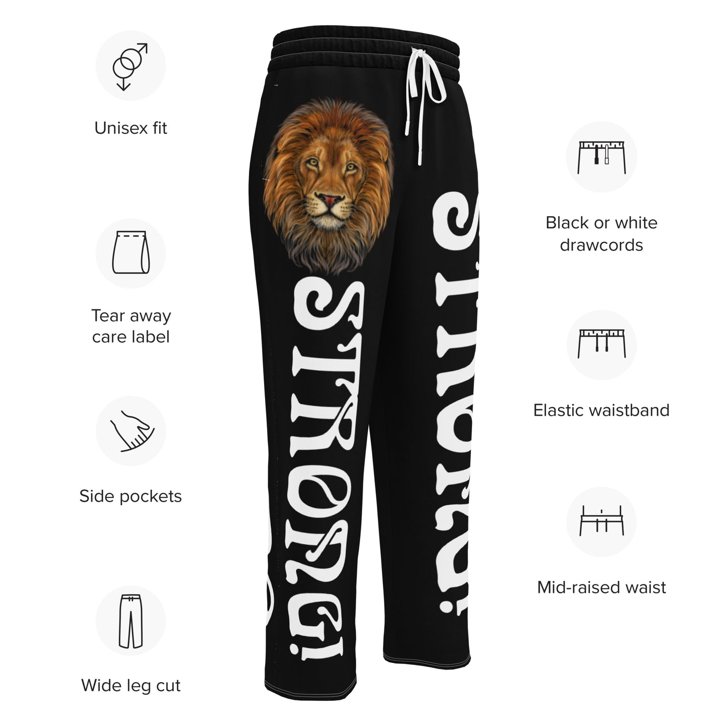 “STRONG!” Black Wide-Leg Joggers W/White Font