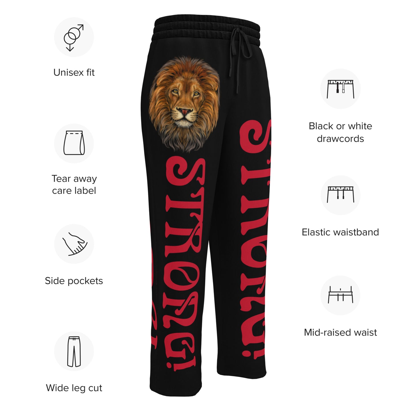 “STRONG!” Black Wide-Leg Joggers W/Red Font
